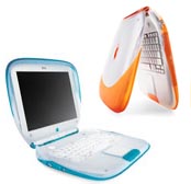 Image of a iBook g3 blue and an ibook g3 orange